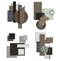 Modern Geometric Wall Decor with Circles Hexagons Rectangles and Textured Patterns in Neutral Tones 3d model