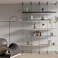 Modern Open Shelving Unit With Decorative Items Books Vase Chair And Floor Lamp