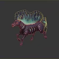Game Movie Character Mechanical Horse With Glowing Purple Blue Mane And Skeletal Details