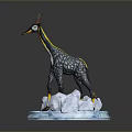 Decorative Antelope Figurine With Horns Black Yellow Spotted Body On Blue Icy Base