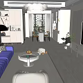 Modern Living and Dining Room Interior With Open Layout TV Wall Artwork and Green Plants