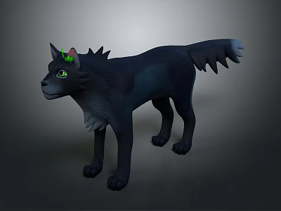 Black Wolf 3D Character Model With Green Eyes And Spiked Ears 3d model