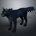 Black Wolf 3D Character Model With Green Eyes And Spiked Ears
