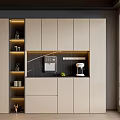 Modern Wine Cabinet Interior Design With LED Lighting Display Shelves And Black Countertop