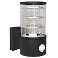 Modern Wall Sconce With Transparent Glass Layers Black Base And Knob Switch Design