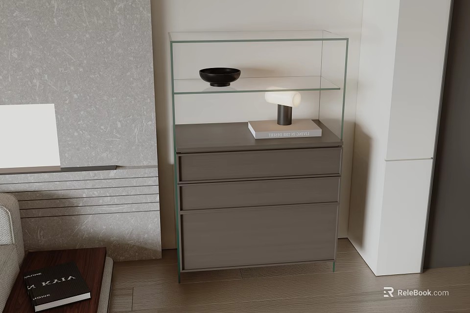Sleek Modern Entryway Side Cabinet Featuring Glass Display Shelf And Drawers 3d model 