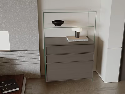Sleek Modern Entryway Side Cabinet Featuring Glass Display Shelf And Drawers 3d model