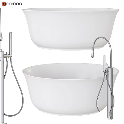 Modern Freestanding Bathtub Design With White Tub And Chrome Faucet Fixtures 3d model