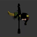 Military Female Character With Black Hat Red Scarf Holding Green Yellow Object And Long Boots