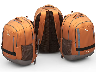 Orange Travel Backpacks With Mesh Back Straps And Side Pockets Design 3d model