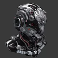 Futuristic Mechanical Helmet 3D Model With Detailed Metallic Components And Red Accents