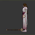 Game Movie Female Character In Traditional Pink White Costume With Flowing Ribbons And Sword
