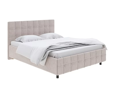 Modern Minimalist Light Beige Double Bed With Tufted Headboard And White Bedding 3d model
