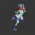Anime Style Blonde Twin Tail Character With Cat Ears In White Purple Dress Running Pose
