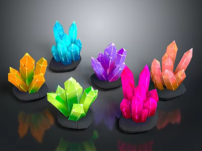 Colorful Crystal Cluster Decorative Scene Components With Blue Orange Purple Green Pink Crystals 3d model