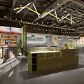 Modern Hot Pot Restaurant Interior With Green Counter Hanging Lights And Seating Area