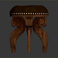 Elegant Wooden Stool With Purple Padded Seat And Golden Rivets Design