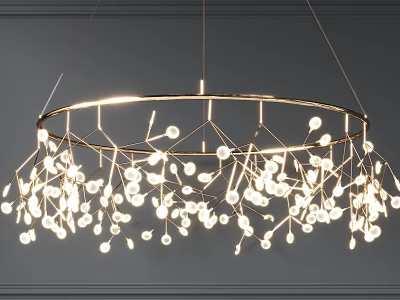 Modern Elegant Chandelier With Circular Frame And Branch Like White Spherical Bulbs 3d model