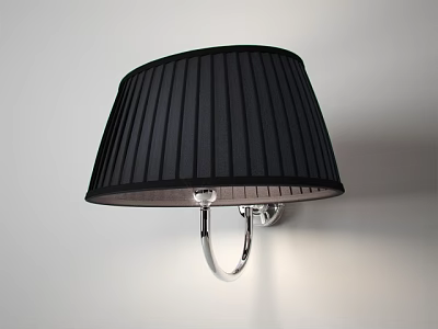 Modern Black Pleated Lampshade Wall Lamp With Silver Metal Base Mounted On White Wall 3d model