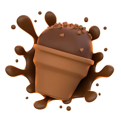 Creamy Chocolate Ice Cream Cone With Splashing Chocolate And Crunchy Chips 3d model