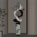 Modern Sculpture Carving With Red White Art Design And Marble Base Decor