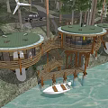Wooden Circular Treehouse Guesthouse Over Water With Forest View And Balcony