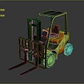 Yellow and Orange Forklift with Cab and Front Forks on Dark Background