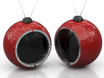 Two Red Spherical Televisions With Antennas Silver Frames And Black Screens 3d model