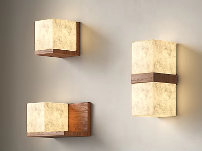 Modern Wall Lamps With Wooden Frame And Fabric Shade Mounted On Wall 3d model