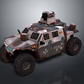 Armored Military Vehicle With Large Off Road Tires And Roof Mounted Equipment