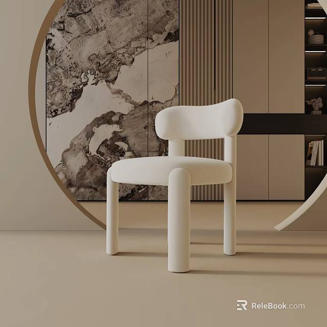 Modern White Table Lamp Design In Room With Decorative Painting And Cabinets 3d model 