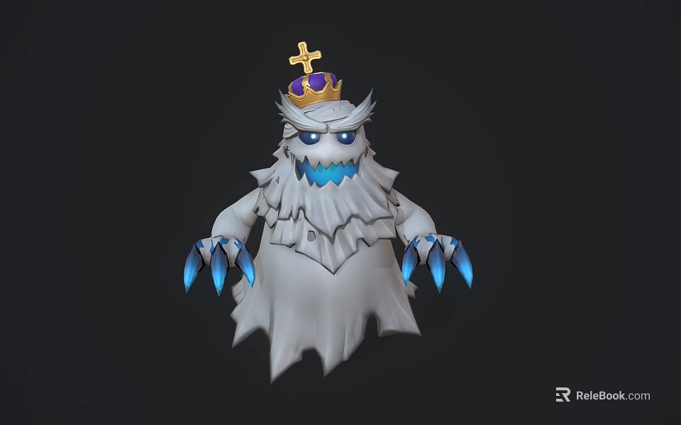 Game Movie Character White Ghost with Golden Crown Purple Gem Cross Blue Eyes Sharp Claws 3d model 