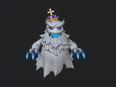 Game Movie Character White Ghost with Golden Crown Purple Gem Cross Blue Eyes Sharp Claws 3d model