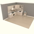 White Kitchen Interior With Ornate Carved Cabinets Stove Sink And Display Dishes