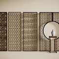 New Chinese Style Screen Partition Wooden Screen Partition Potted Plant 3d model