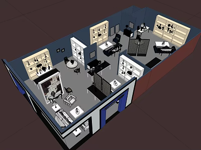 Modern 3D Showroom Interior Design With Display Shelves And Furniture Layout 3d model