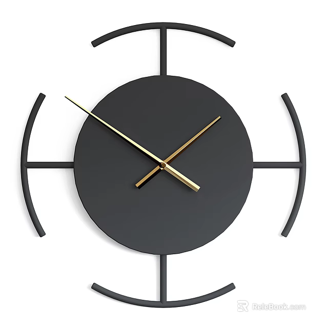 Modern Black Wall Clock With Golden Hands And Geometric Decorative Accents 3d model 