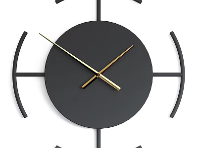 Modern Black Wall Clock With Golden Hands And Geometric Decorative Accents 3d model