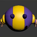 Cartoon 3D Character With Purple Yellow Outfit Horned Creature Helmet Pink Accents And Orange Boots