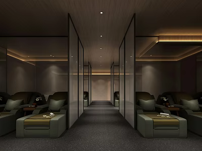Modern Leisure Area With Comfortable Recliner Chairs Glass Partitions And Soft Lighting 3d model