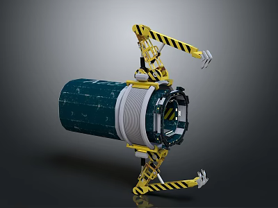 Aerospace Cylindrical Module Equipped With Yellow Mechanical Arm For Space Exploration 3d model