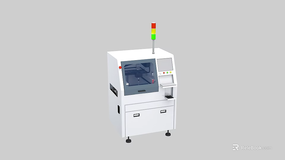 Industrial Equipment With White Design Transparent Window Tri Color Signal Light Control Panel And Drawers 3d model 