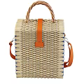 Natural Wicker Basket Bag With Leather Handles And Blue Trim Design
