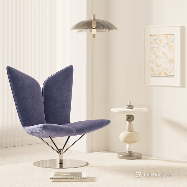 Stylish Contemporary Lounge Sofa Set with Purple Accent Chair Round Table and Decorative Painting 3d model 