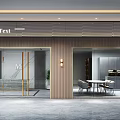 Modern MAX Store Interior Design With Glass Entrance Wooden Accents And Tables Chairs