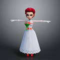 Animated Woman with Red Hair Wearing White Dress Gloves and Flower Bouquet on Gray Background