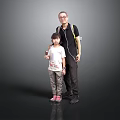 Full Length Portrait Of Man And Child Standing With Backpack And Cup