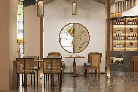 New Chinese Restaurant Dining Table and Chair Combination Bamboo Chair Chinese Chandelier Chinese Restaurant Tea Restaurant Vegetarian Restaurant Tea House 3d model