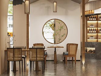 New Chinese Restaurant Dining Table and Chair Combination Bamboo Chair Chinese Chandelier Chinese Restaurant Tea Restaurant Vegetarian Restaurant Tea House 3d model