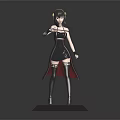 Anime Female Character Figure In Black Dress With Knee High Boots And Pink Base